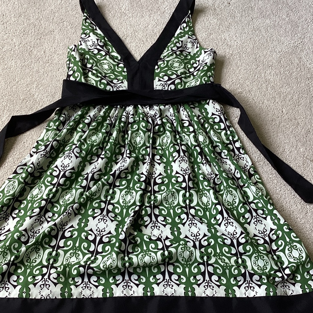 Green and Black Patterned Women's Silky Mini Dress